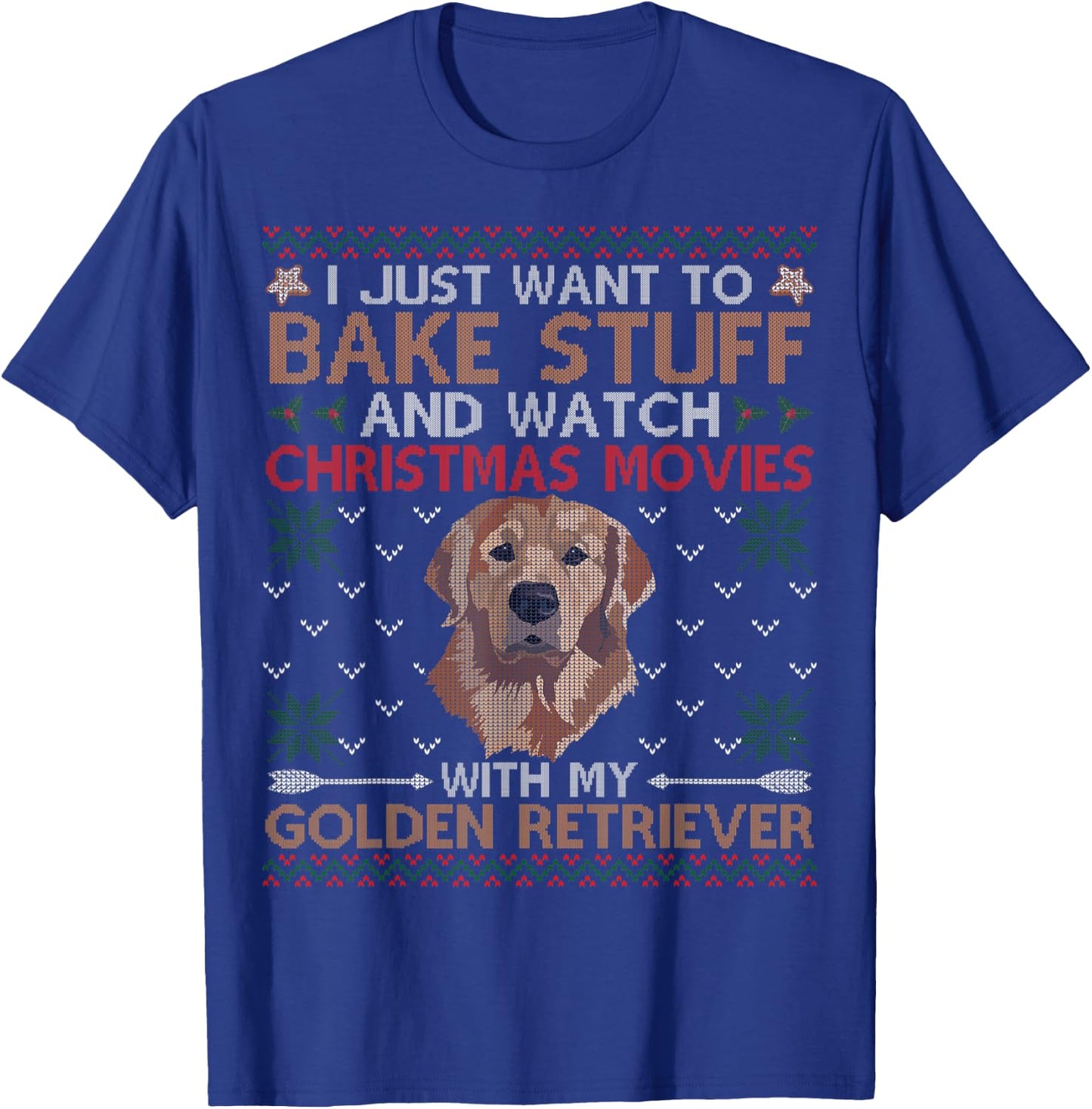 Watch Christmas Movies With My Golden Retriever Ugly Sweater T-Shirt - T-Shirt | Royal