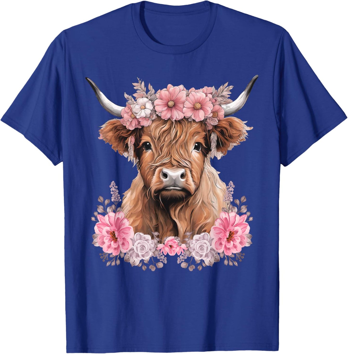 Cute Baby Highland Cow With flowers Calf Animal cow women T-Shirt - T-Shirt | Royal