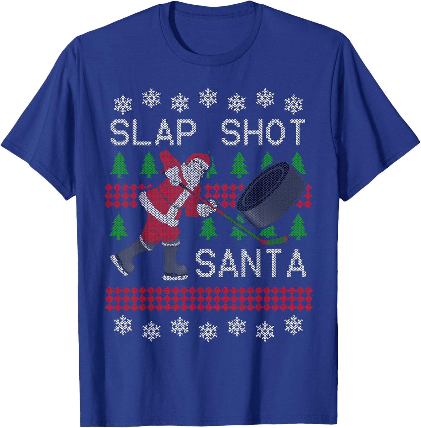 Funny Santa Hockey Puck Ugly Christmas Slap Shot Santa T-Shirt - T-Shirt | Royal
