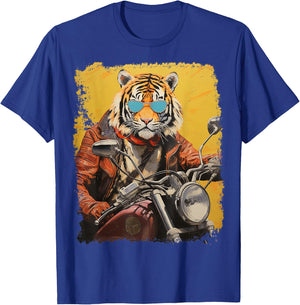 Motorbike Gear Tiger on Motorcycle T-Shirt - T-Shirt | Royal