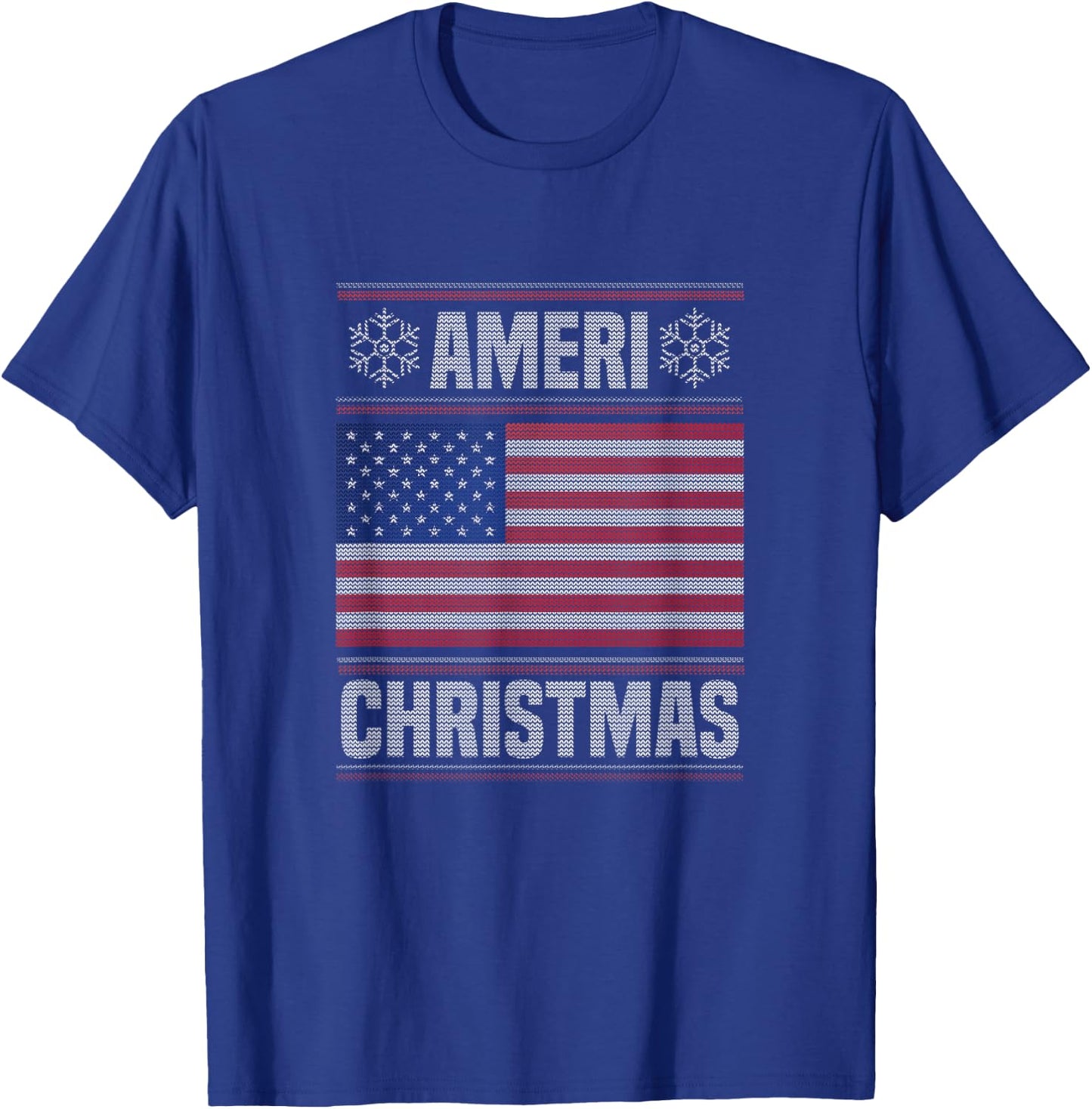 Ameri' Christmas Funny American Christmas Flag T-Shirt - T-Shirt | Royal
