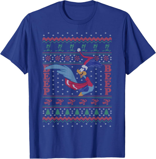 Looney Tunes Christmas Road Runner Ugly Sweater T-Shirt - T-Shirt | Royal