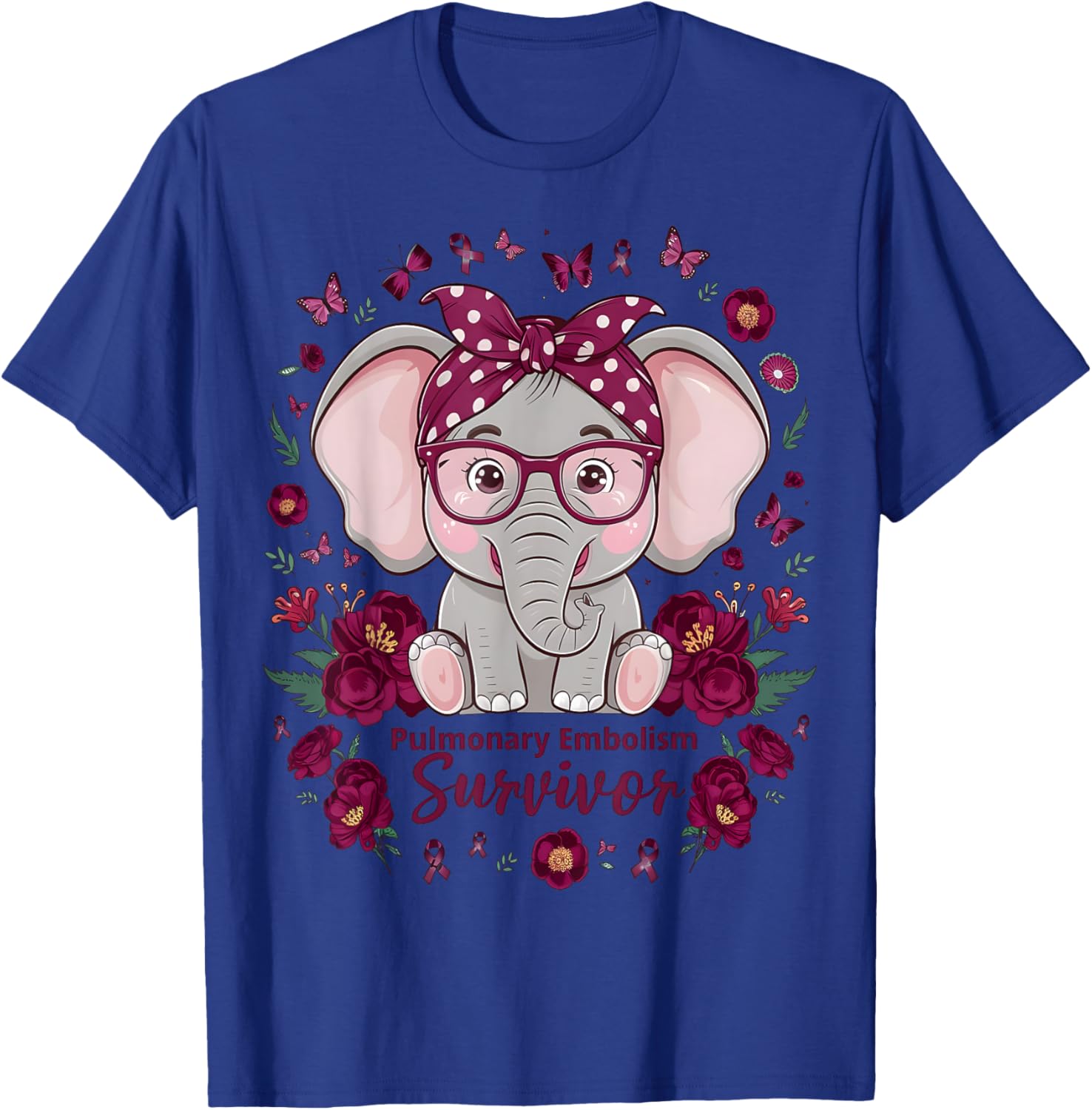 Pulmonary Embolism awareness flowers and ribbon T-Shirt - T-Shirt | Royal