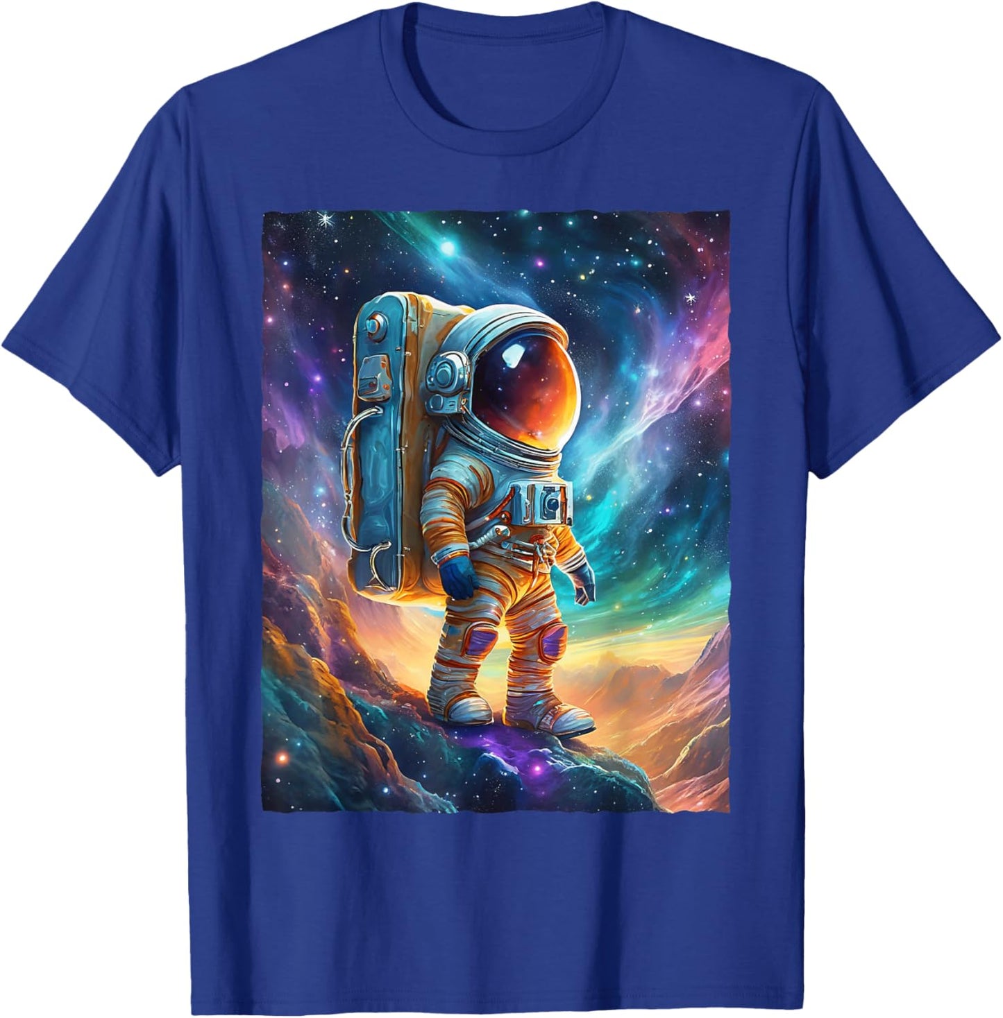 Astronaut Hiking Space Galaxy Nebula Sci-Fi Art T-Shirt - T-Shirt | Royal