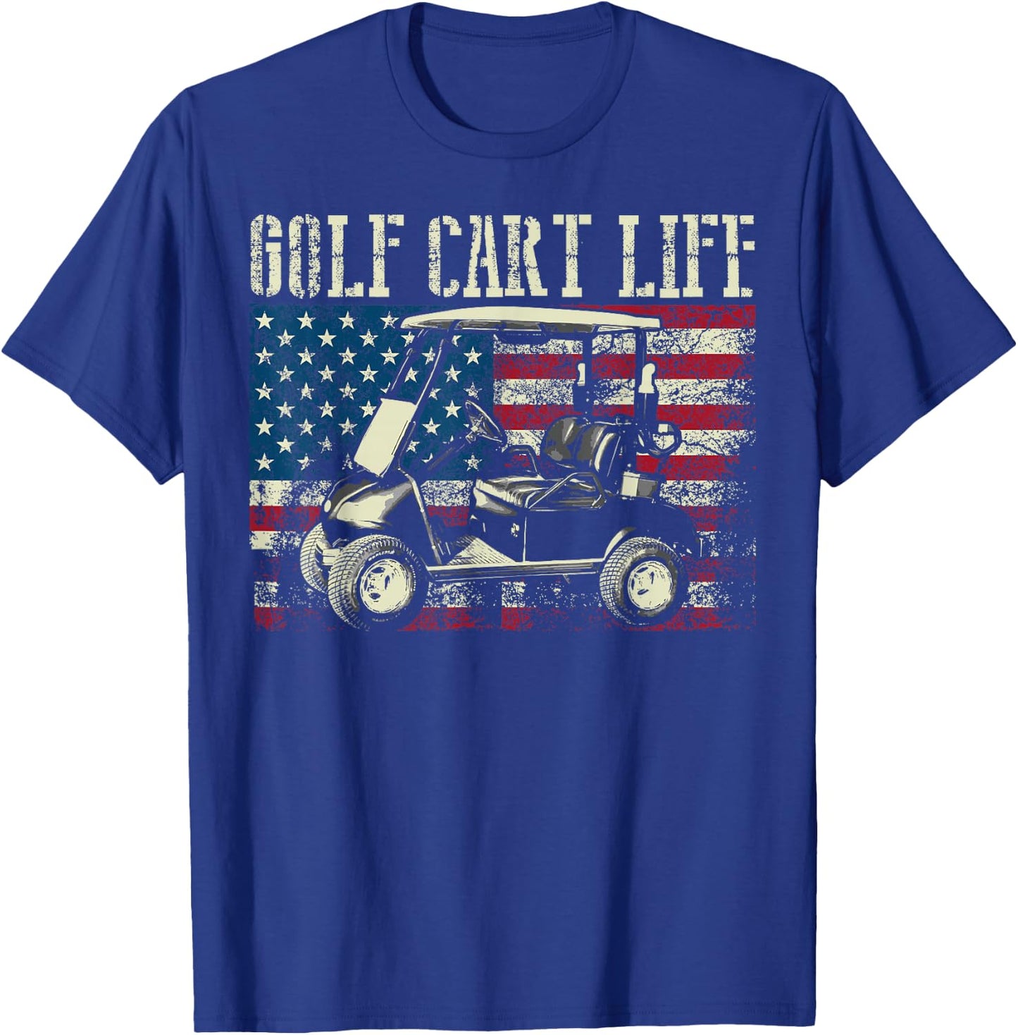 Cool Golf Cart Vintage US Flag Funny Golfing Gift Men Women T-Shirt - T-Shirt | Royal