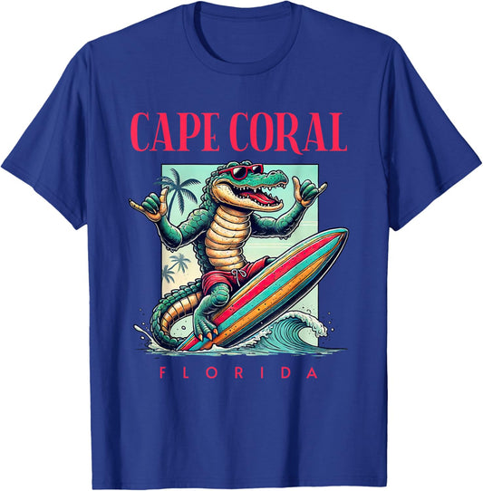 Cape Coral Florida Surfing Crocodile Beach Vacation T-Shirt - T-Shirt | Royal
