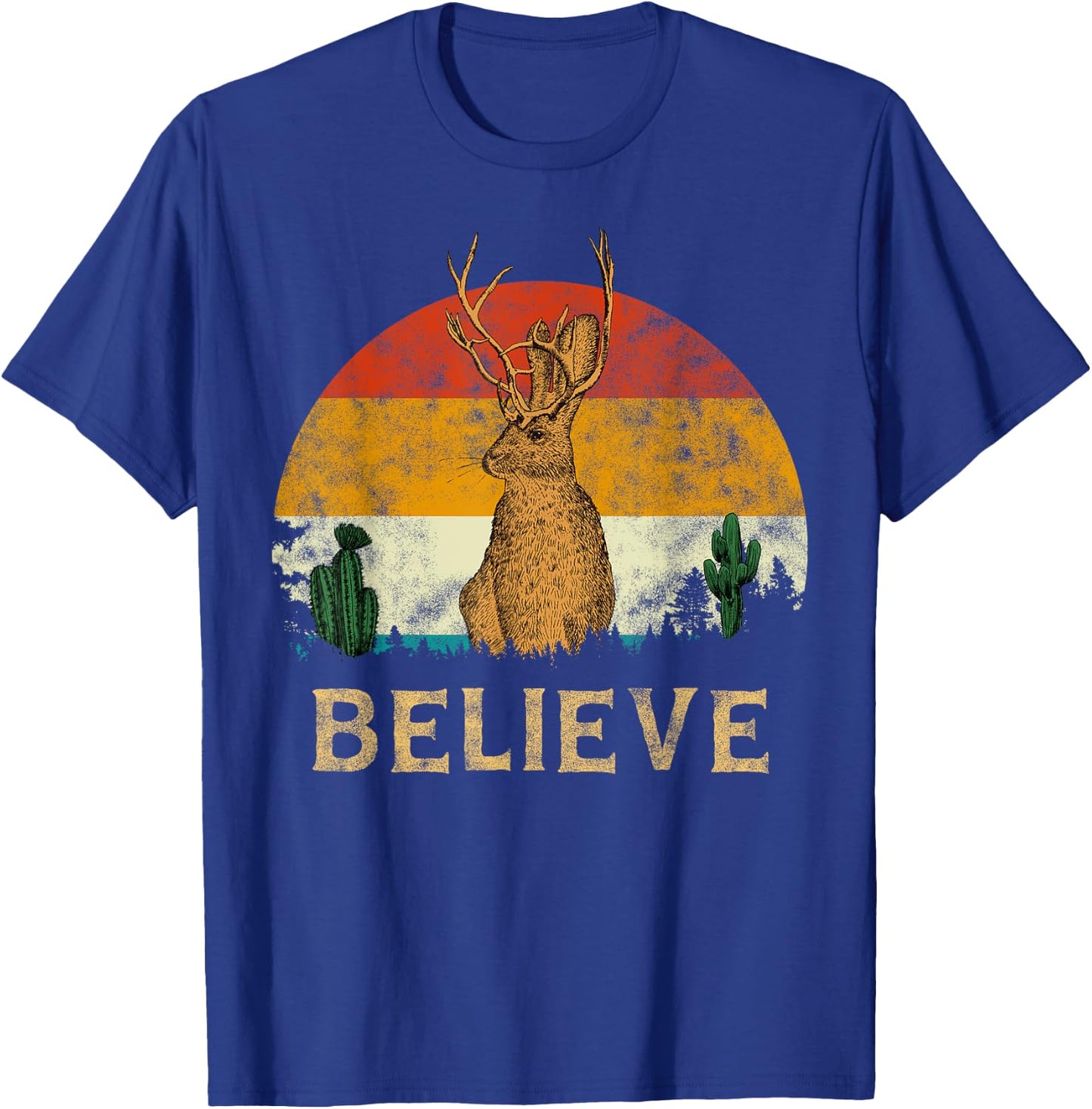 Jackrabbit Desert Mountain Cactus Sunshine Believe Jackalope Men Women Girls Kids T-Shirt - T-Shirt | Royal