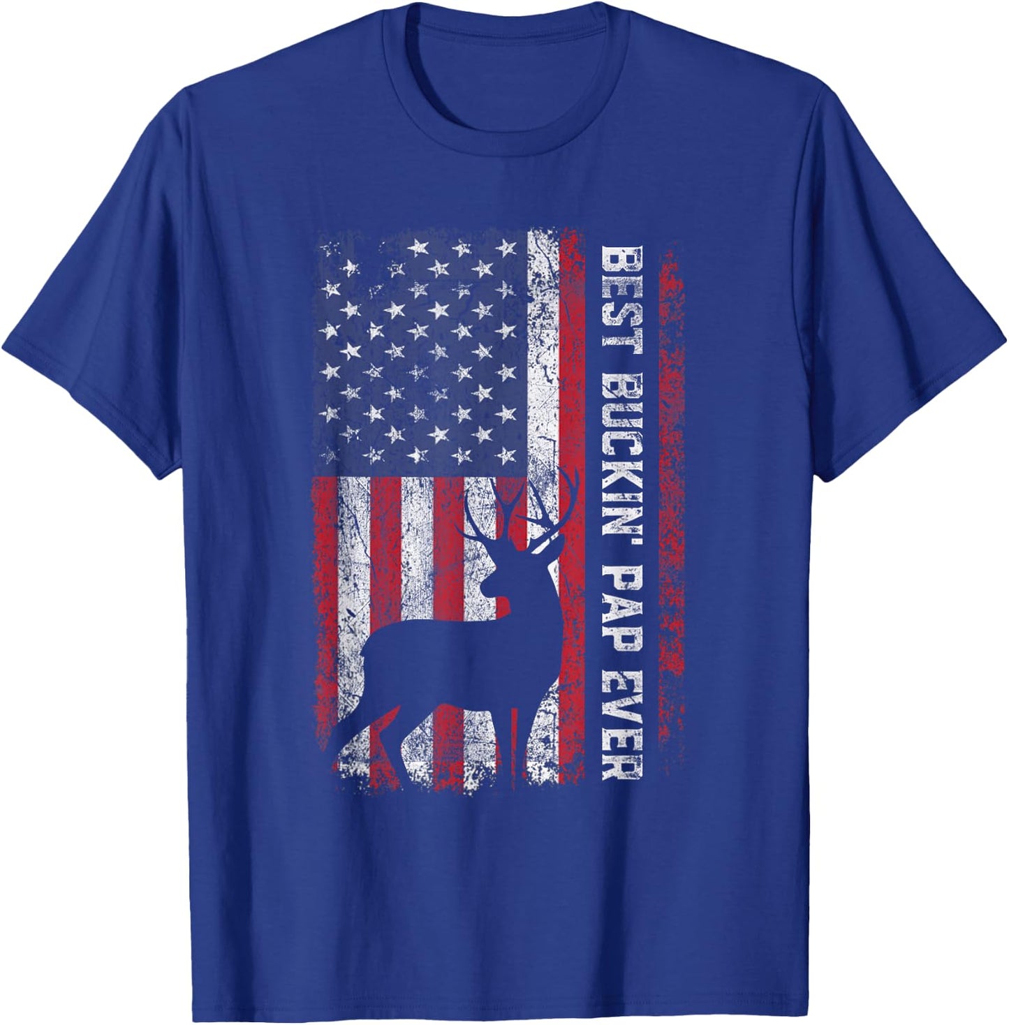 USA Flag Best Buckin' Pap Ever Deer Hunting Father's Day T-Shirt - T-Shirt | Royal