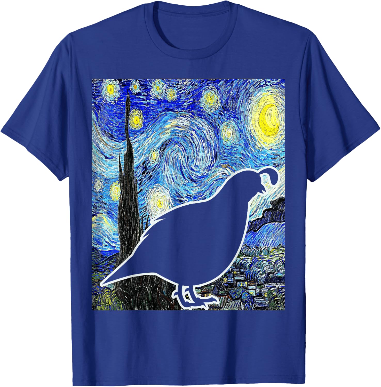 Quail Starry Night Quail Van Gogh Birdwatching Ornithology T-Shirt - T-Shirt | Royal