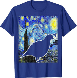 Quail Starry Night Quail Van Gogh Birdwatching Ornithology T-Shirt - T-Shirt | Royal