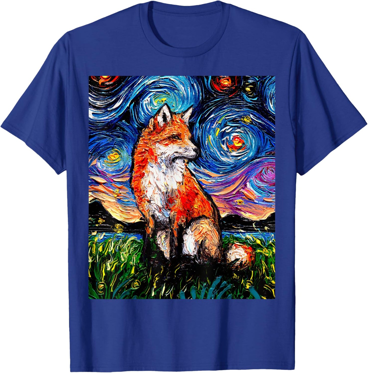 Red Fox Starry Night Animal Art by Aja T-Shirt - T-Shirt | Royal