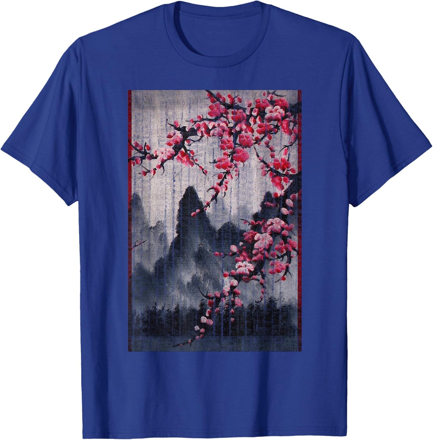 Vintage Cherry Blossom Woodblock Japanese Graphical Art T-Shirt - T-Shirt | Royal