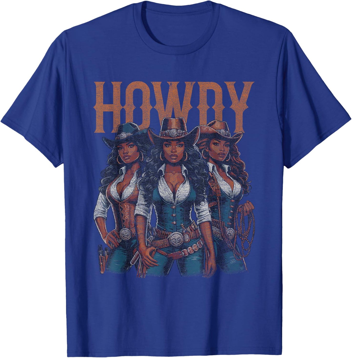 Black African American Cowgirl Western Texas Rodeo Howdy T-Shirt - T-Shirt | Royal