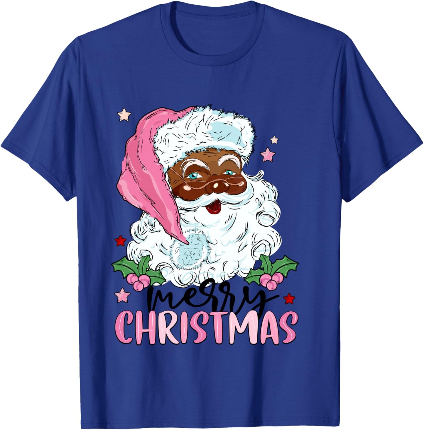 Merry Christmas Santa Claus Black Afro African American Xmas T-Shirt - T-Shirt | Royal