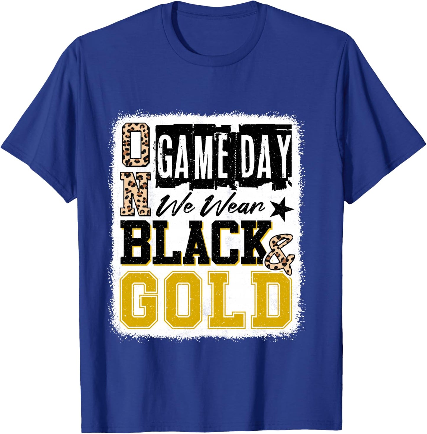 On Gameday Football We Wear Black and Gold School Spirit T-Shirt - T-Shirt | Royal