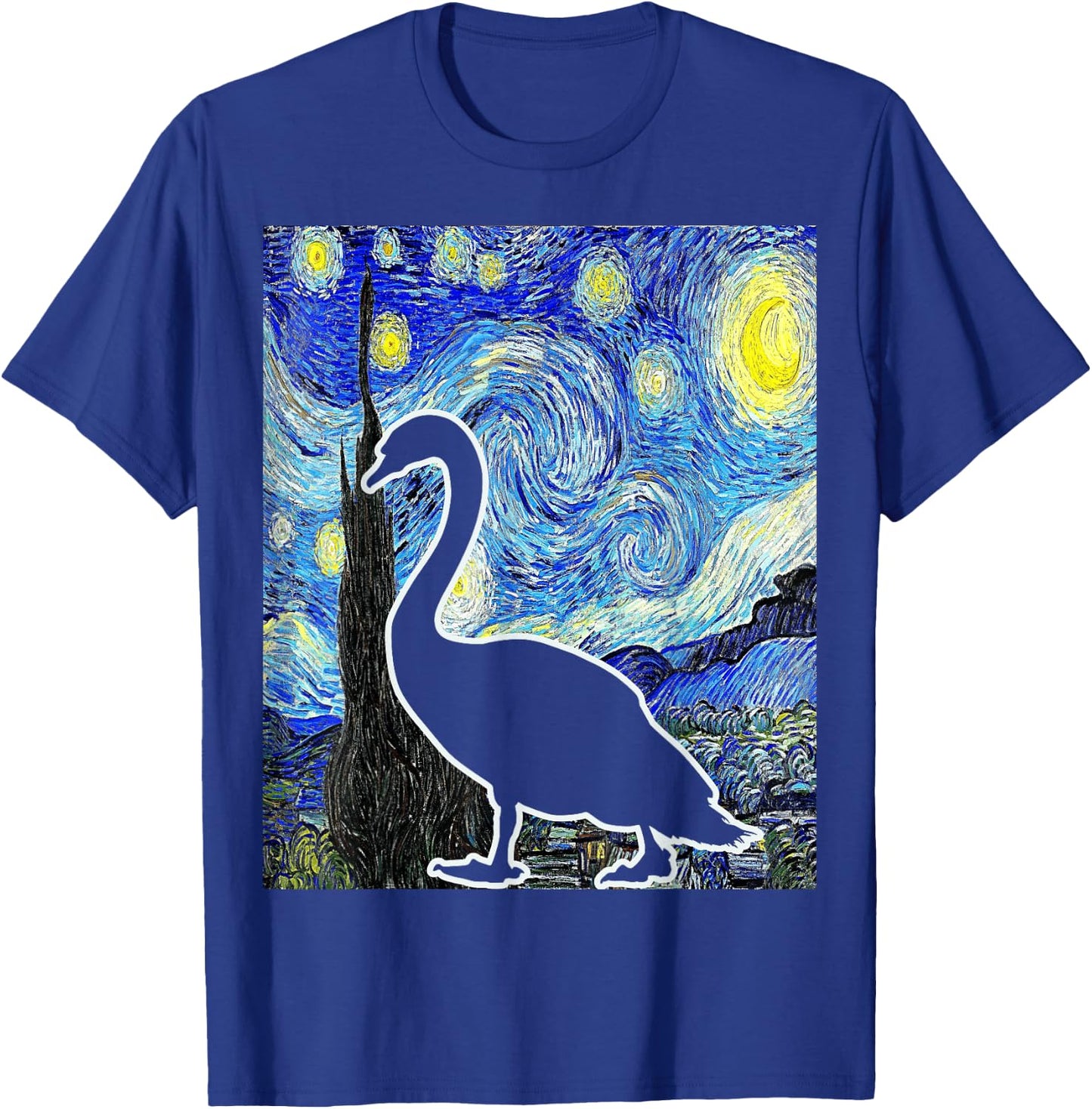 Swan Starry Night Swan Van Gogh Birdwatching Ornithology T-Shirt - T-Shirt | Royal