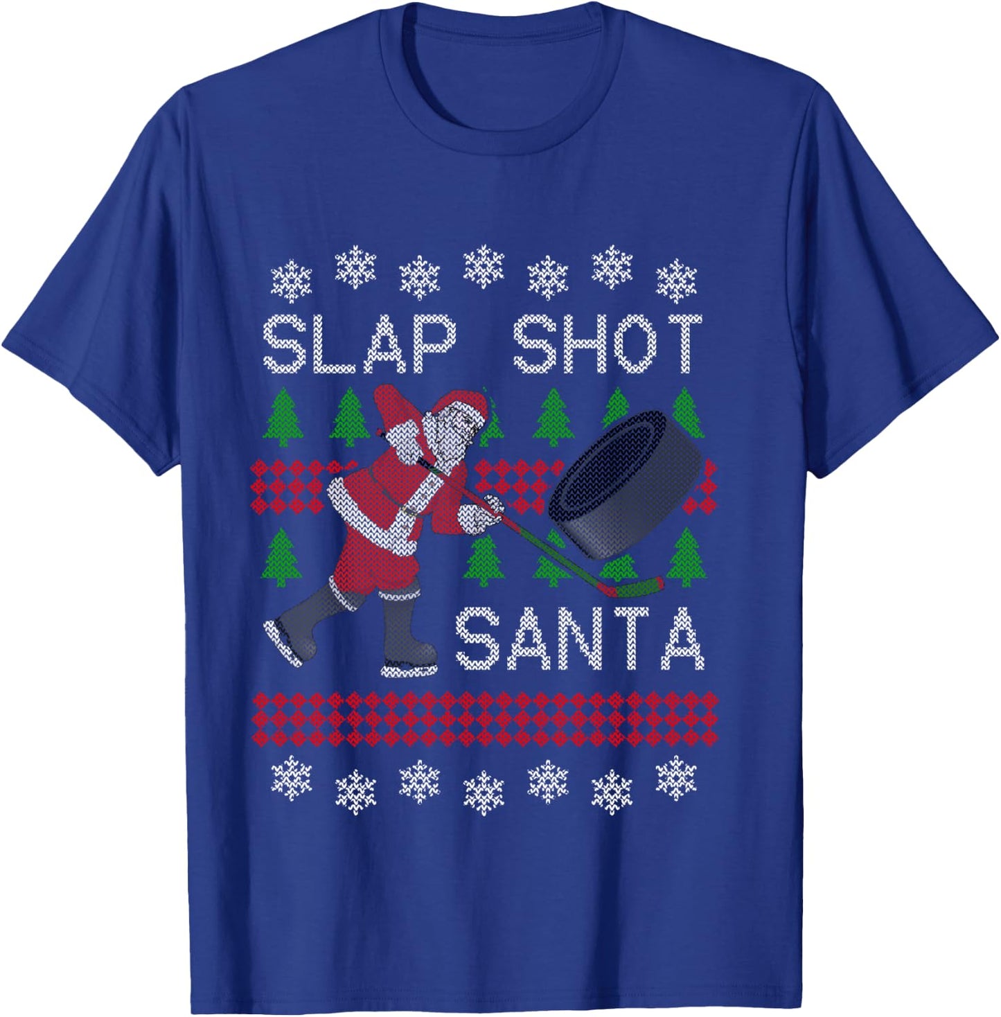 Funny Santa Hockey Ugly Christmas Sweater - Santa T-Shirt - T-Shirt | Royal