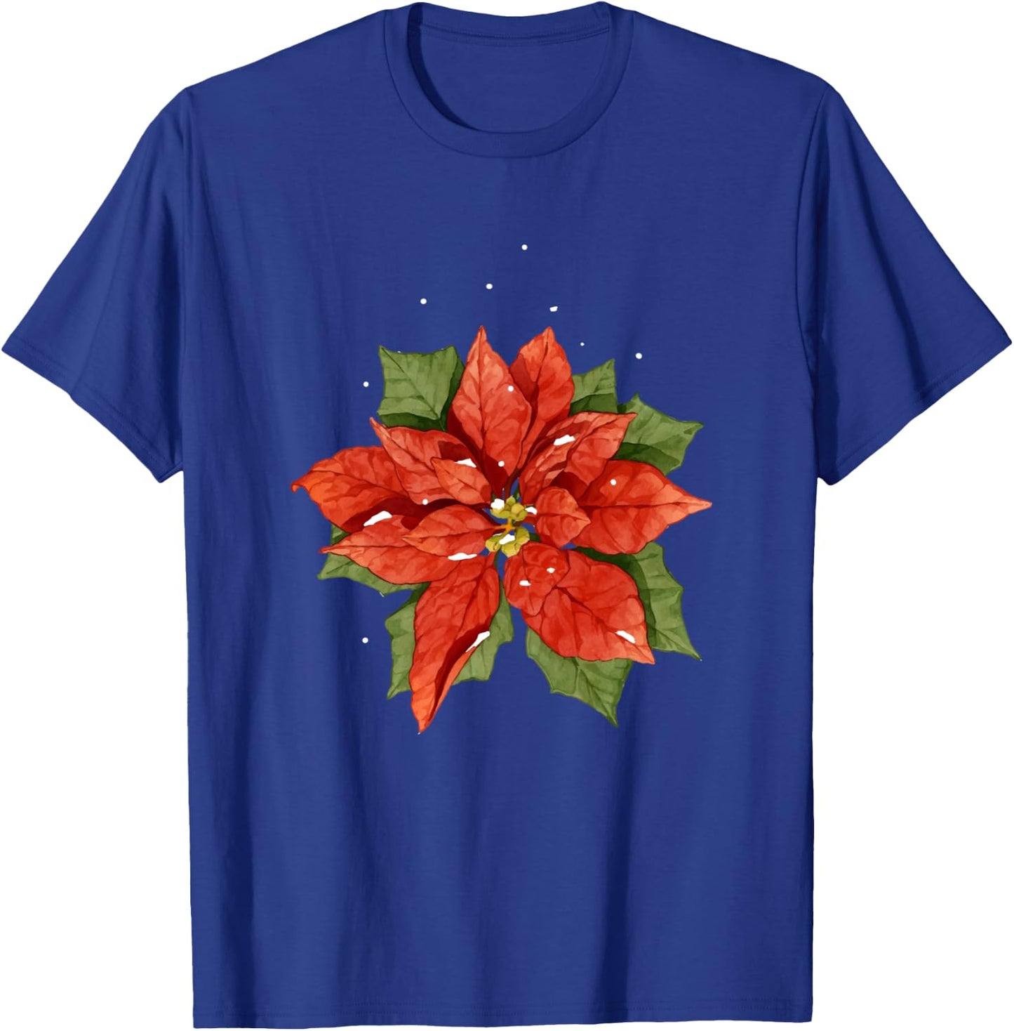 Poinsettia Watercolor Flower Holiday Christmas Gift T-Shirt - T-Shirt | Royal