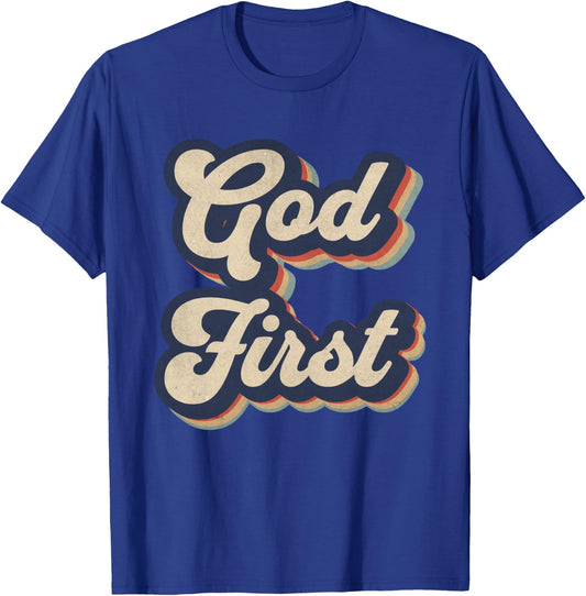 God First Retro Religious Christian Design T-Shirt - T-Shirt | Royal