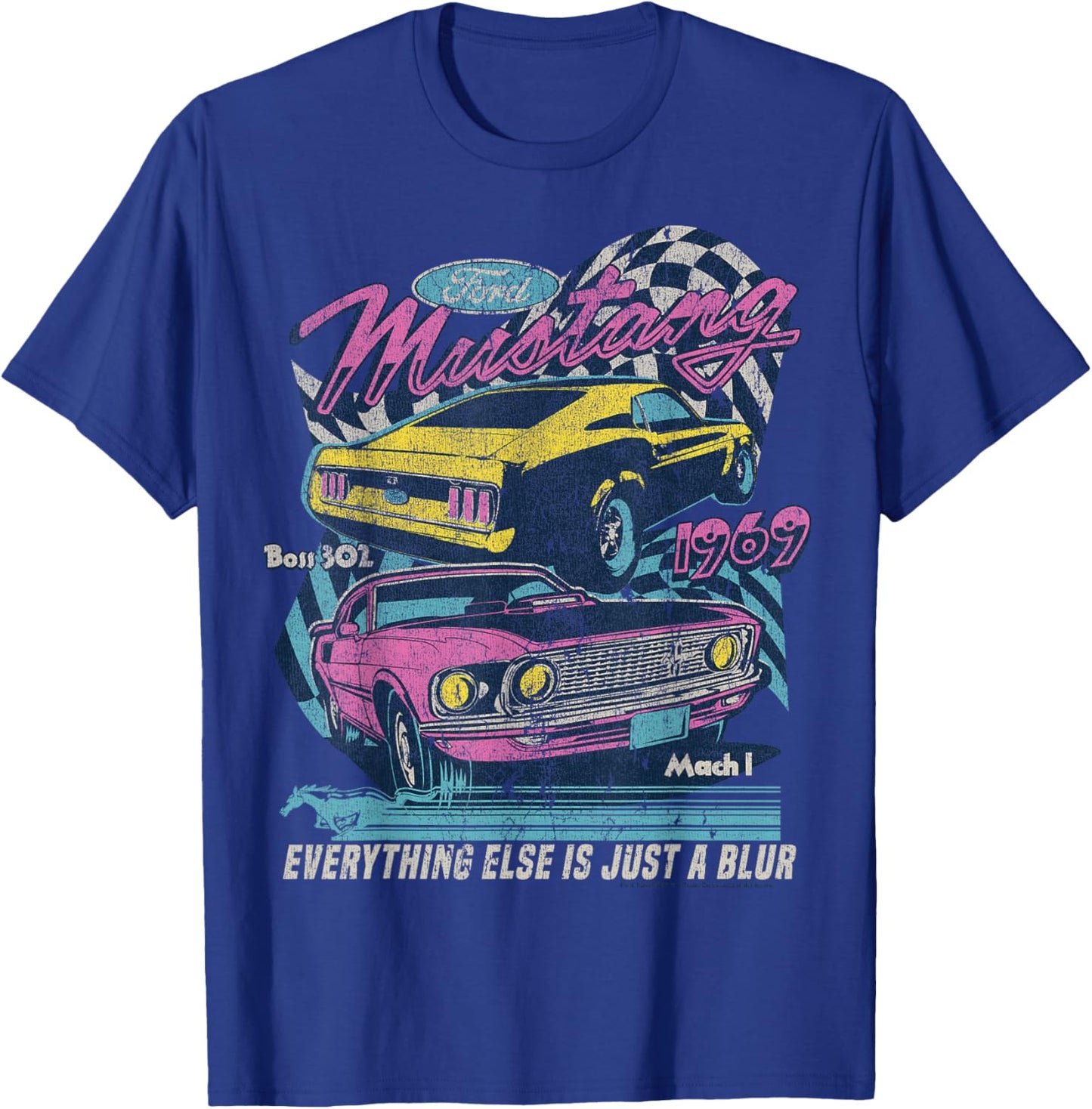 Ford - Vintage Mustang Mach 1 1969 Boss 302 Just A Blur T-Shirt - T-Shirt | Royal