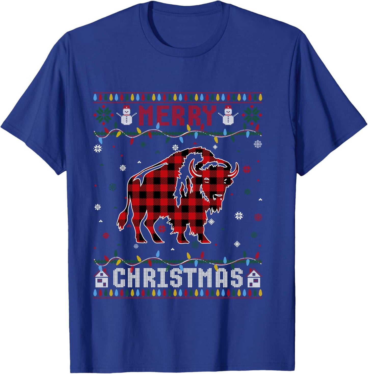 Funny Xmas Lighting Bison Lovers Ugly Christmas Sweater T-Shirt - T-Shirt | Royal