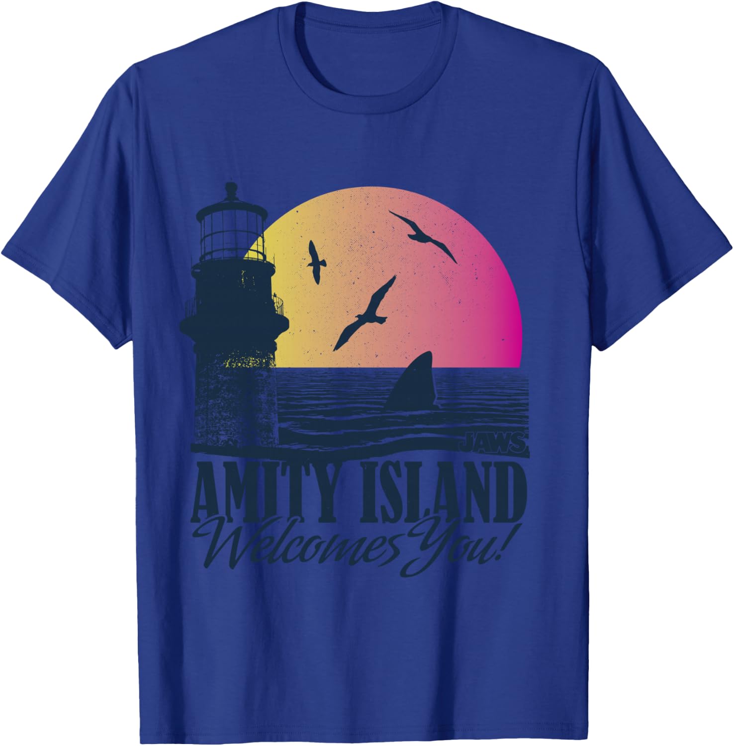 Jaws Amity Island Welcomes You Sunset T-Shirt - T-Shirt | Royal