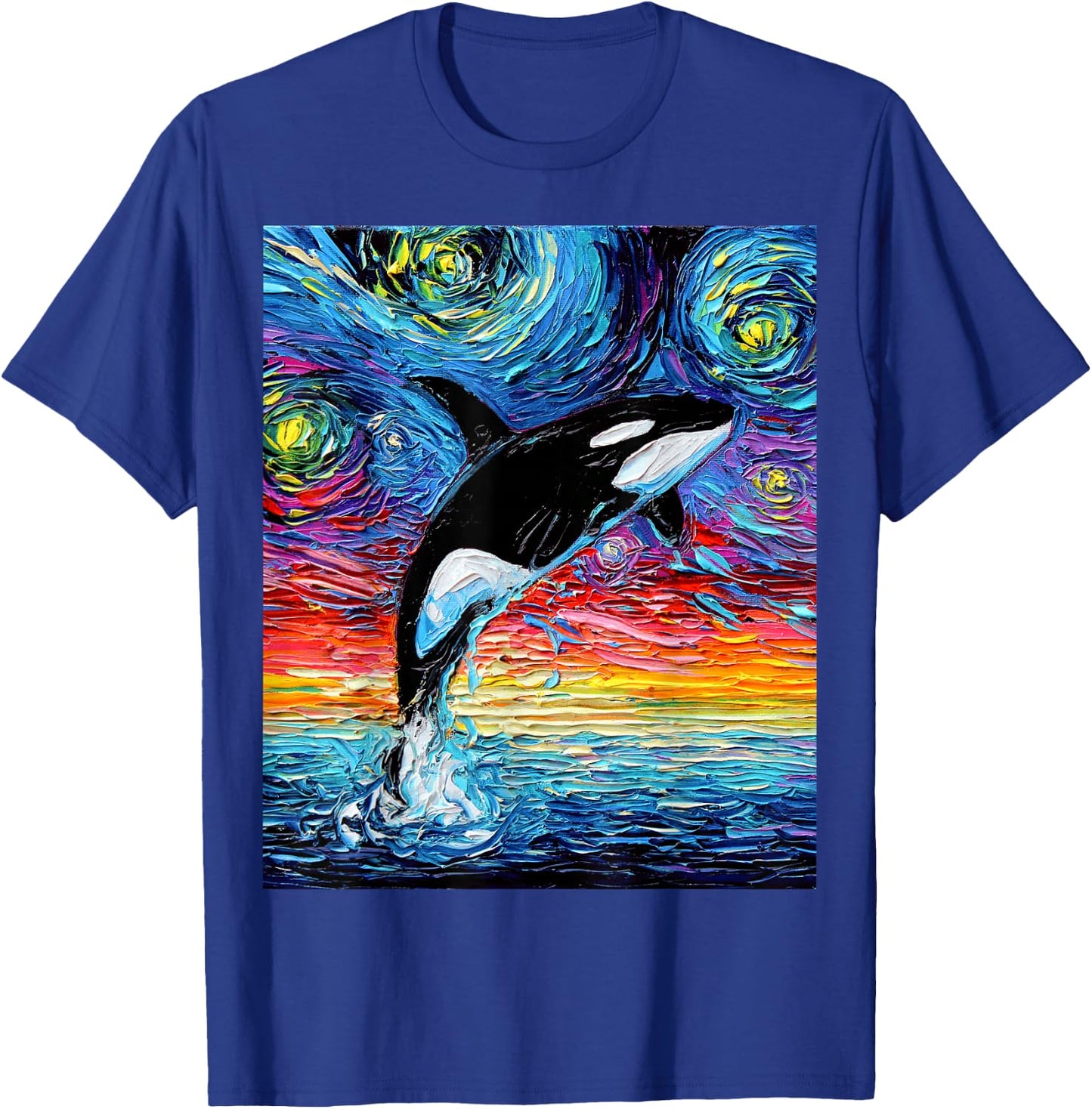 Orca Killer Whale Starry Night Colorful Ocean Art by Aja T-Shirt - T-Shirt | Royal