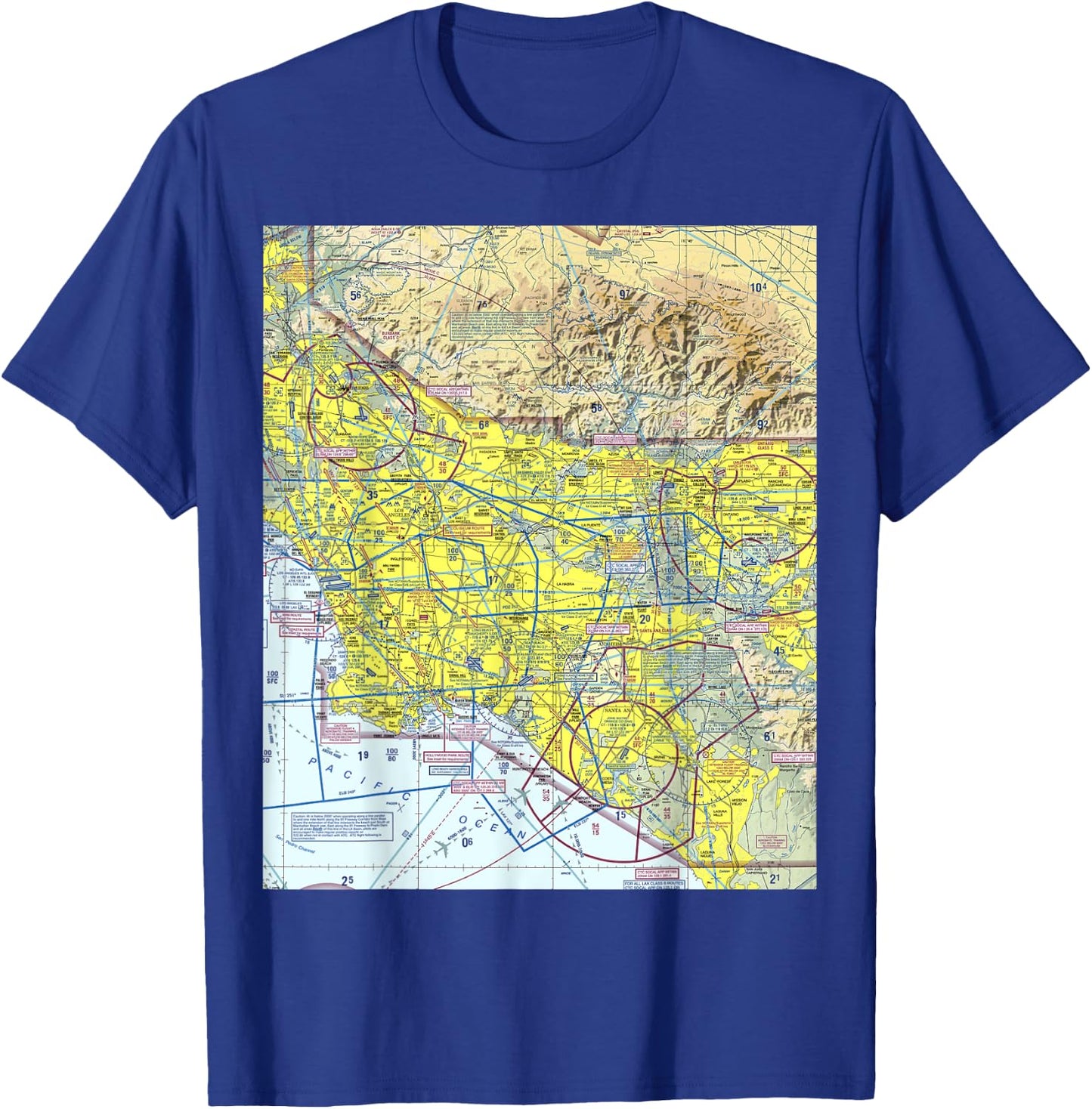 Aeronautical chart Los Angeles VFR sectional pilot T-Shirt - T-Shirt | Royal