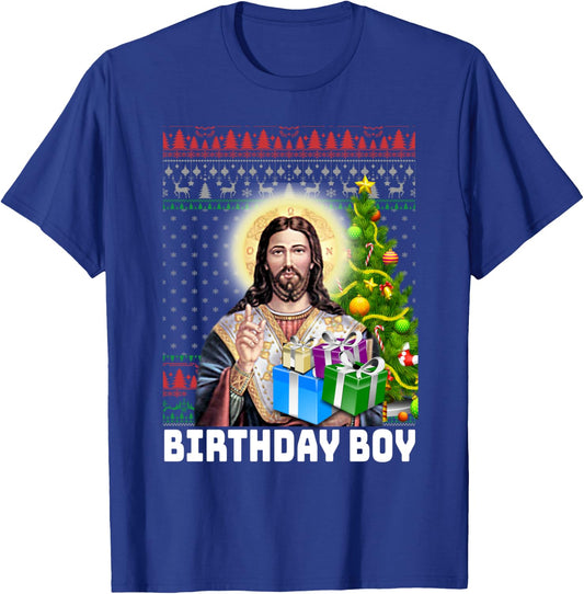Jesus Birthday Boy Christmas Xmas Holiday Funny Ugly Sweater T-Shirt - T-Shirt | Royal