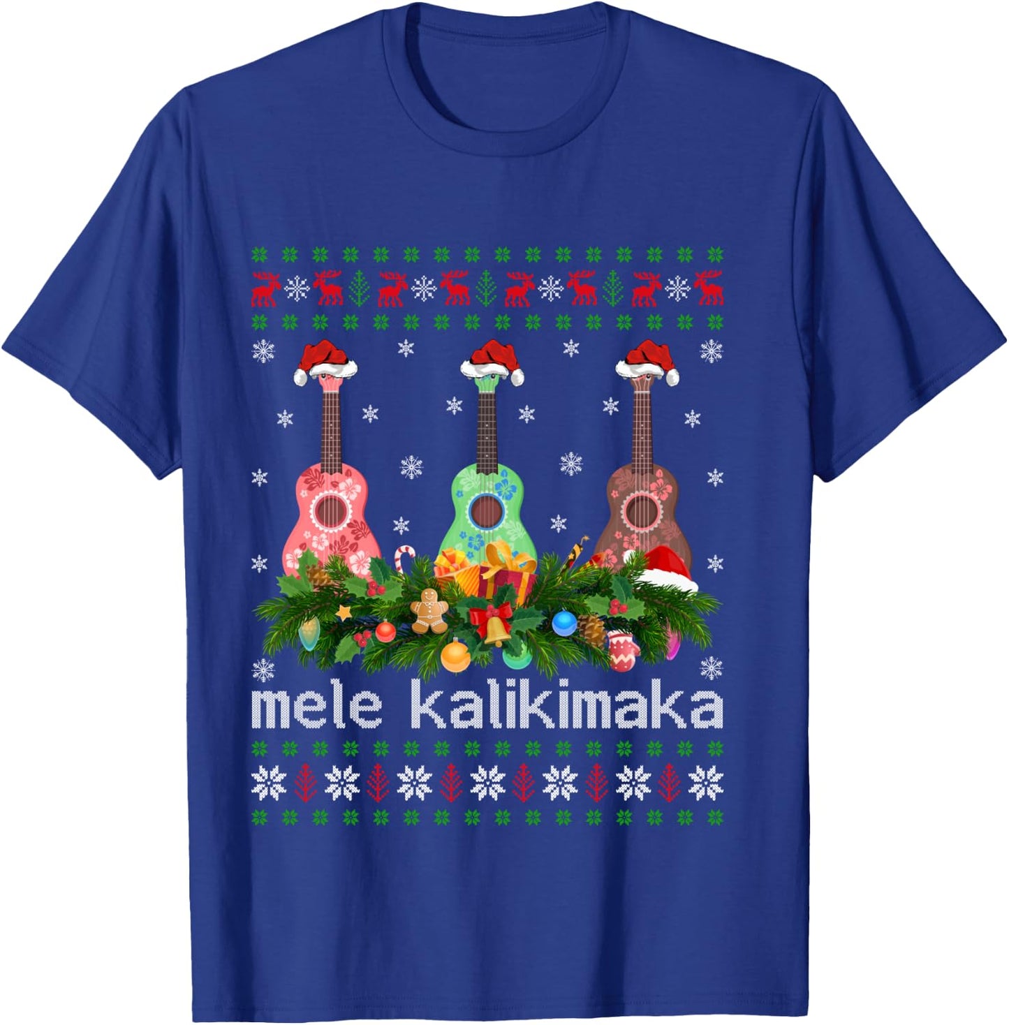 Mele Kalikimaka Ukulele Guitar Gift Ugly Ukulele Christmas T-Shirt - T-Shirt | Royal