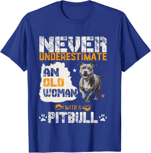 Never Underestimate An Old Woman With A Pitbull, Pittie Love T-Shirt - T-Shirt | Royal