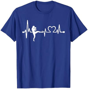 Funny Kickboxing Coach & Players Gift | Kickboxing Heartbeat T-Shirt - T-Shirt | Royal