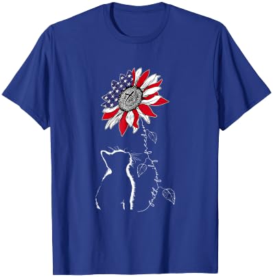 Women Cat Sunflower 4th of July Faith Freedom Patriotic T-Shirt - T-Shirt | Royal