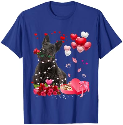 Funny Scottish Terrier Rose Heart Happy Valentine Day Dog T-Shirt - T-Shirt | Royal