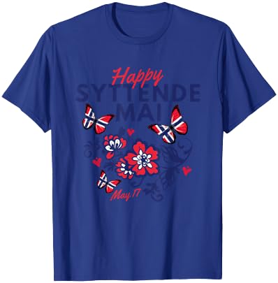 Happy Syttende Mai 17 May Norway Rosemaling Butterflies Flag T-Shirt - T-Shirt | Royal