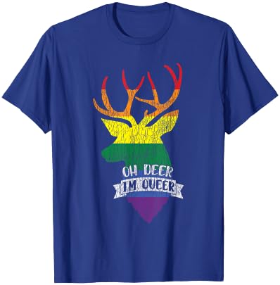 Vintage Rainbow Oh Deer I'm Queer Pride Lesbian Gay LGBTQ T-Shirt - T-Shirt | Royal