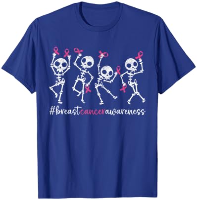 Pink Ribbon Breast Cancer Awareness Skeleton Women Men Kids T-Shirt - T-Shirt | Royal