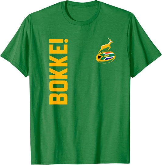 Springbok Rugby. Bokke, South African Flag. With Back Print T-Shirt - T-Shirt | Irish Green