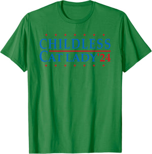 Childless Cat Lady 2024 Vote Patriotic USA T-Shirt - T-Shirt | Irish Green