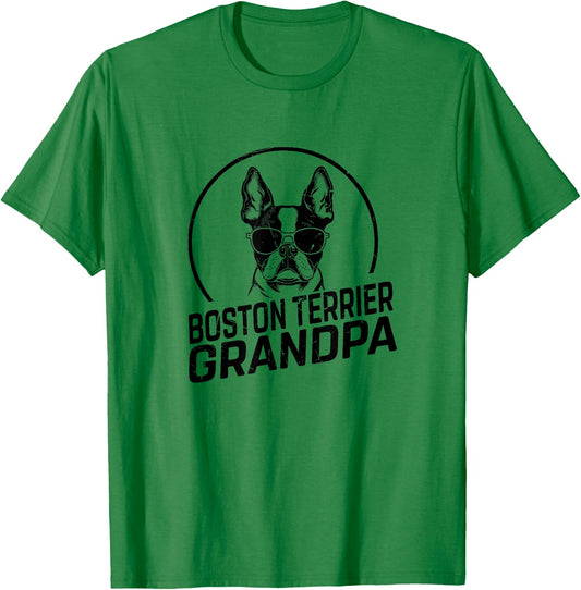 Boston Terrier Dog Grandpa Grand Paw Dog Lover Gifts Men Dad T-Shirt - T-Shirt | Irish Green