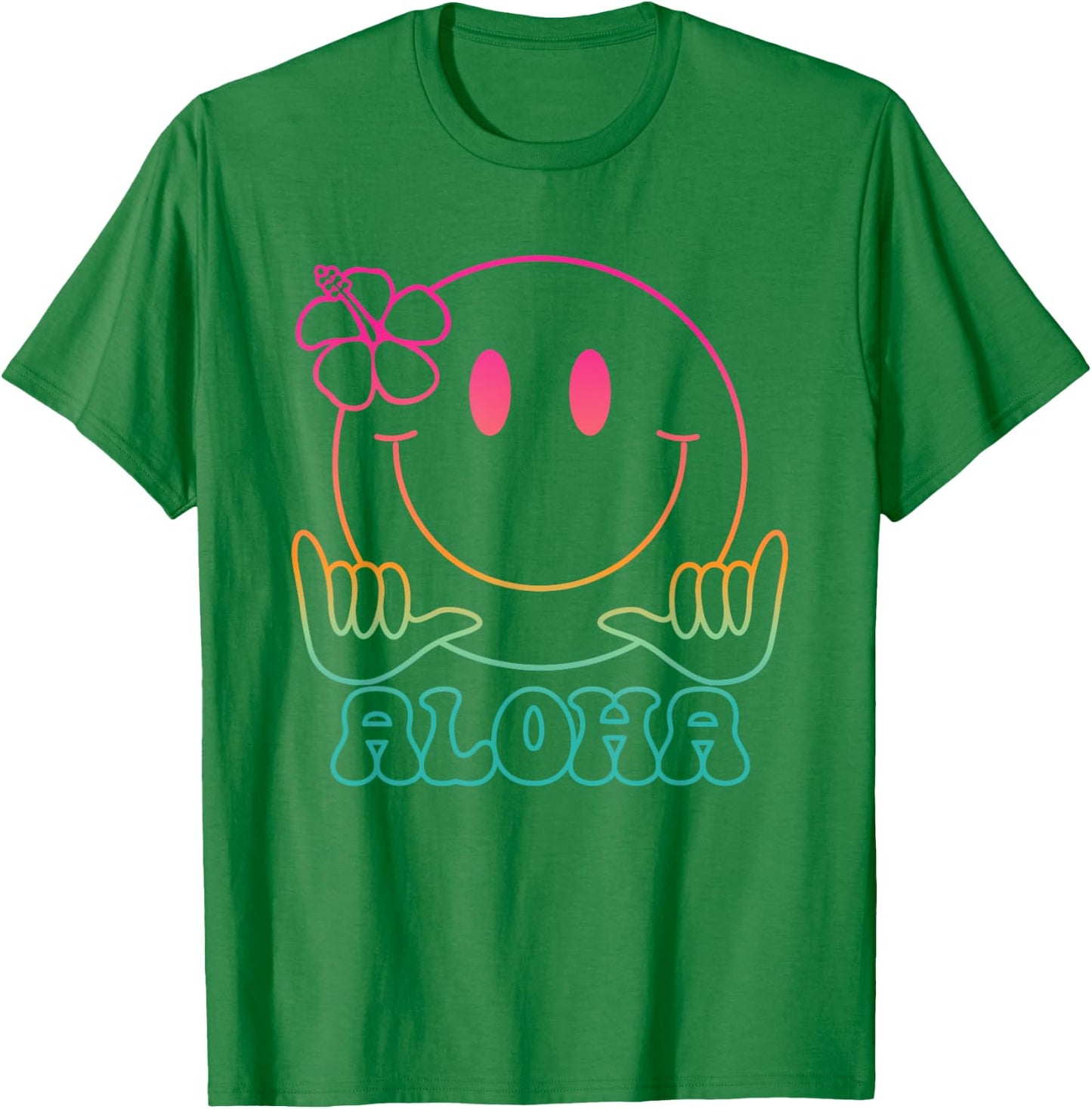 Aloha Hawaiian Cute Smile Face Shaka Hibiscus Kids Girls T-Shirt - T-Shirt | Irish Green