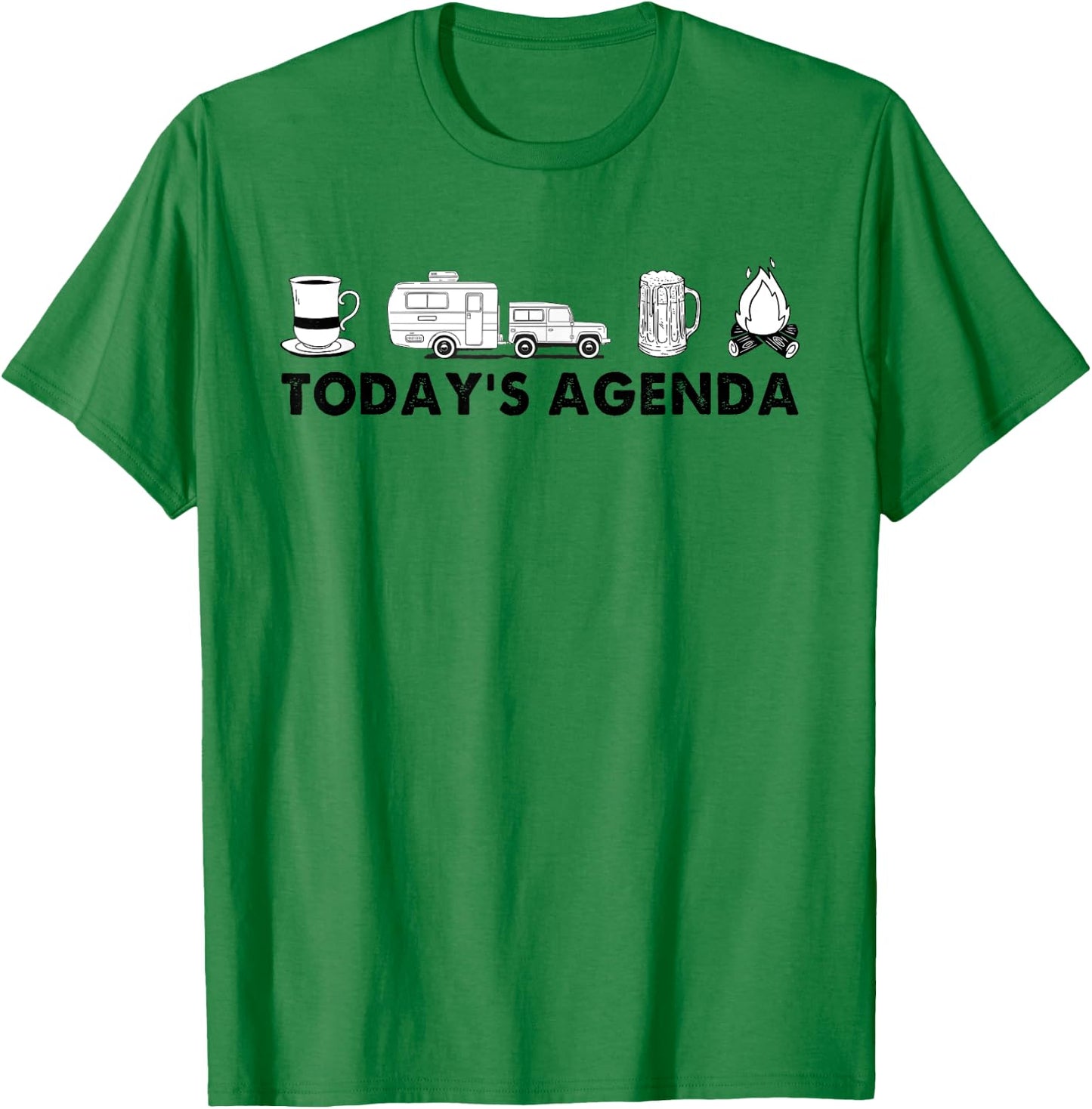 Todays Agenda Camping Camper Rv Coffee Beer And Campfire T-Shirt - T-Shirt | Irish Green