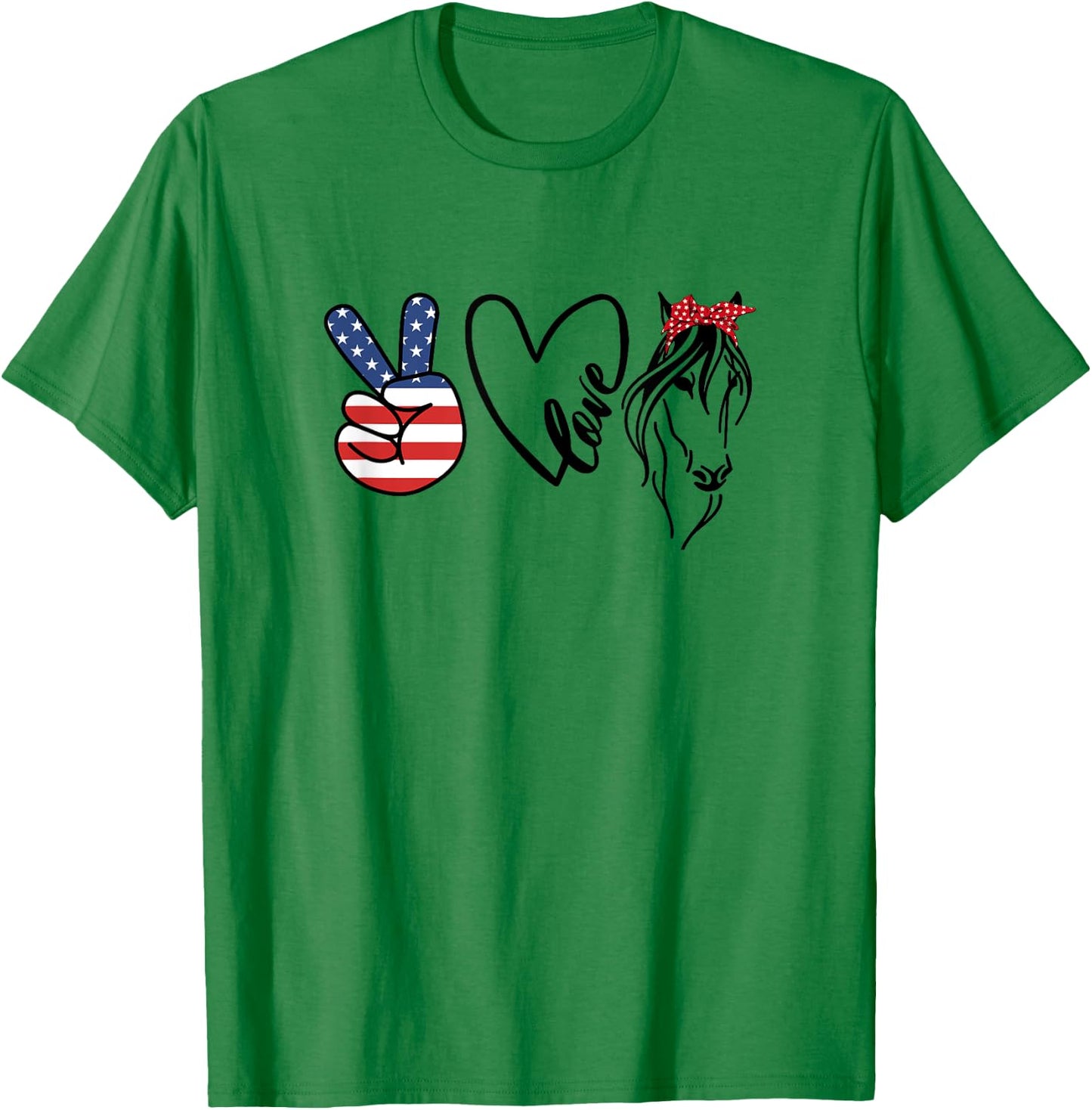 Cowgirls Shirts Americana Peace Love Horses 4th of July T-Shirt - T-Shirt | Irish Green
