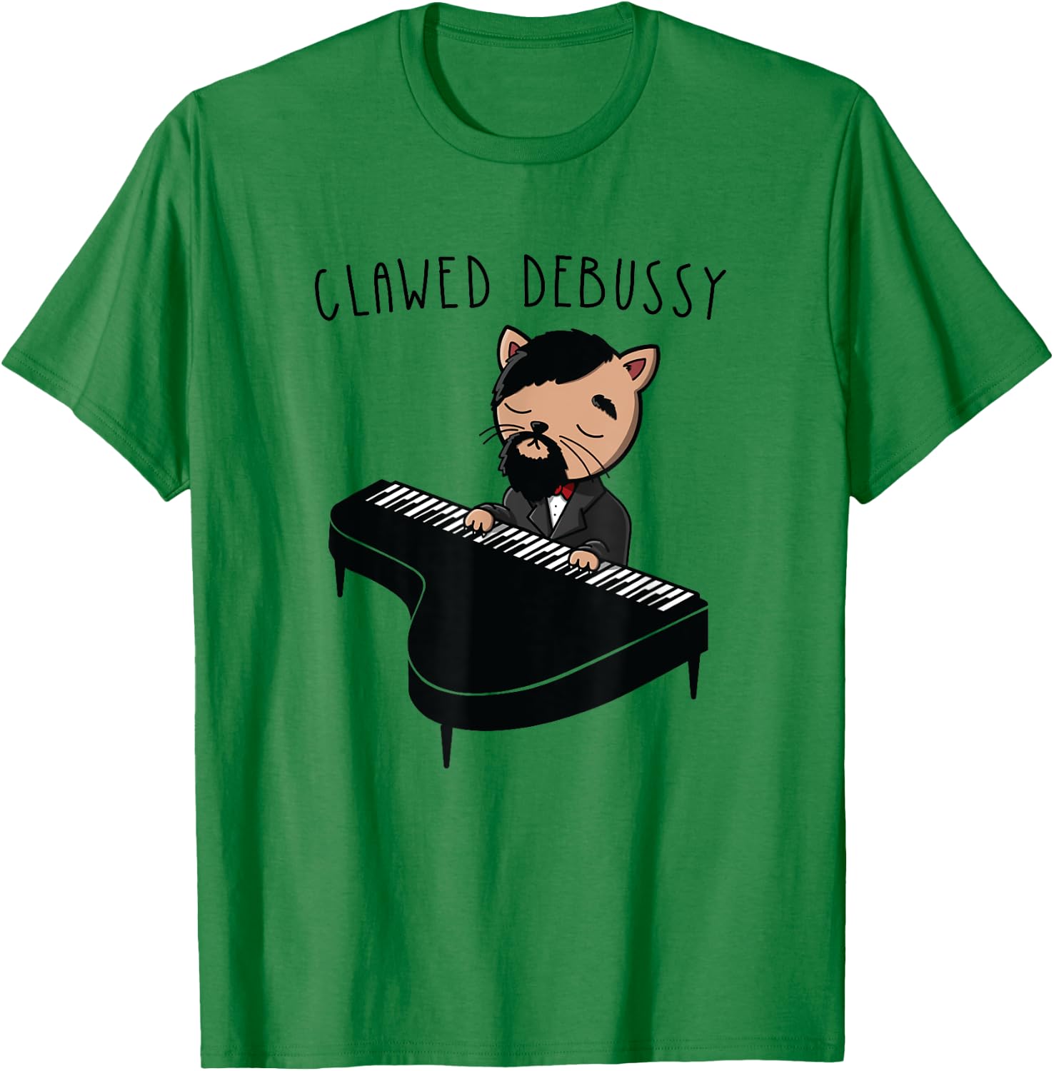 Funny Debussy Gift Cute Cat Playing Piano Classical Music T-Shirt - T-Shirt | Irish Green