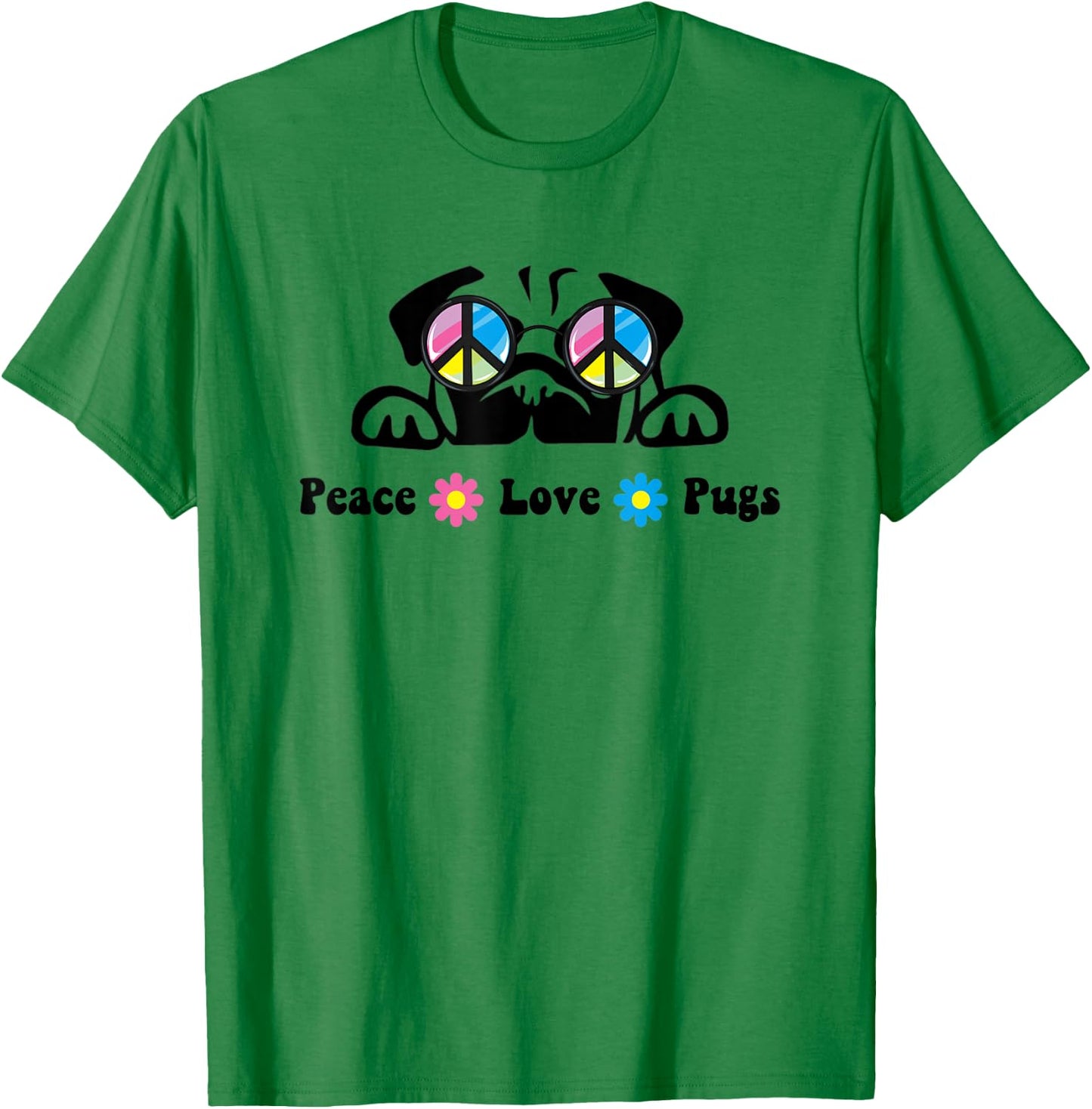 Cute Peace Love Pug Sunglasses Hippie Peace Sign T-Shirt - T-Shirt | Irish Green