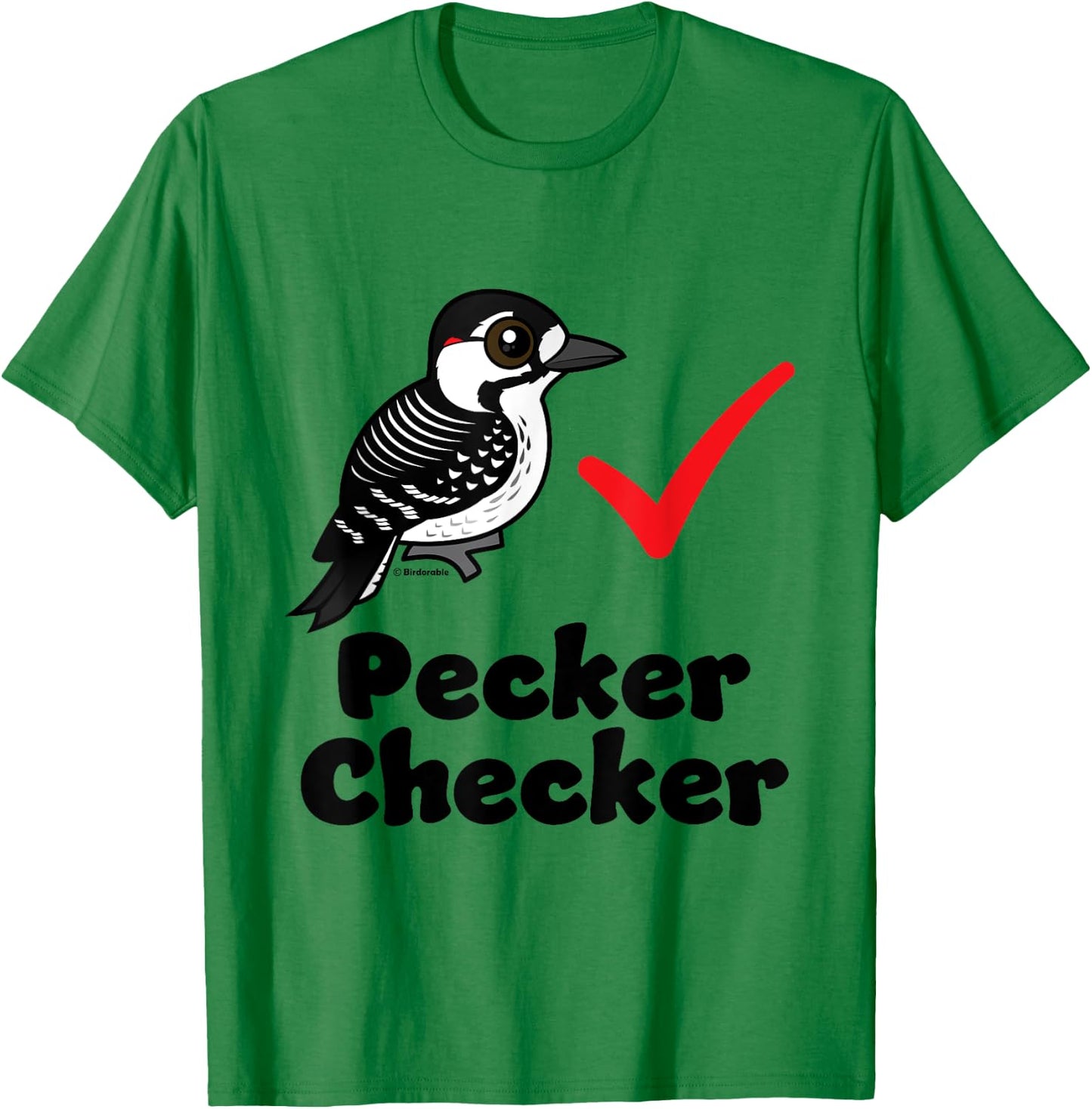 Cute Cartoon Red-cockaded Woodpecker Checker Funny Birder T-Shirt - T-Shirt | Irish Green