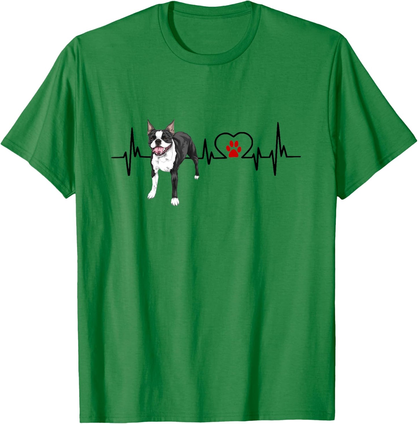 Boston Terrier EKG Heartbeat Heart Line Dog Lovers T-Shirt - T-Shirt | Irish Green