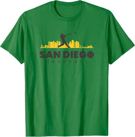 San Diego Baseball Vintage City Skyline Retro Baseball Lover T-Shirt - T-Shirt | Irish Green