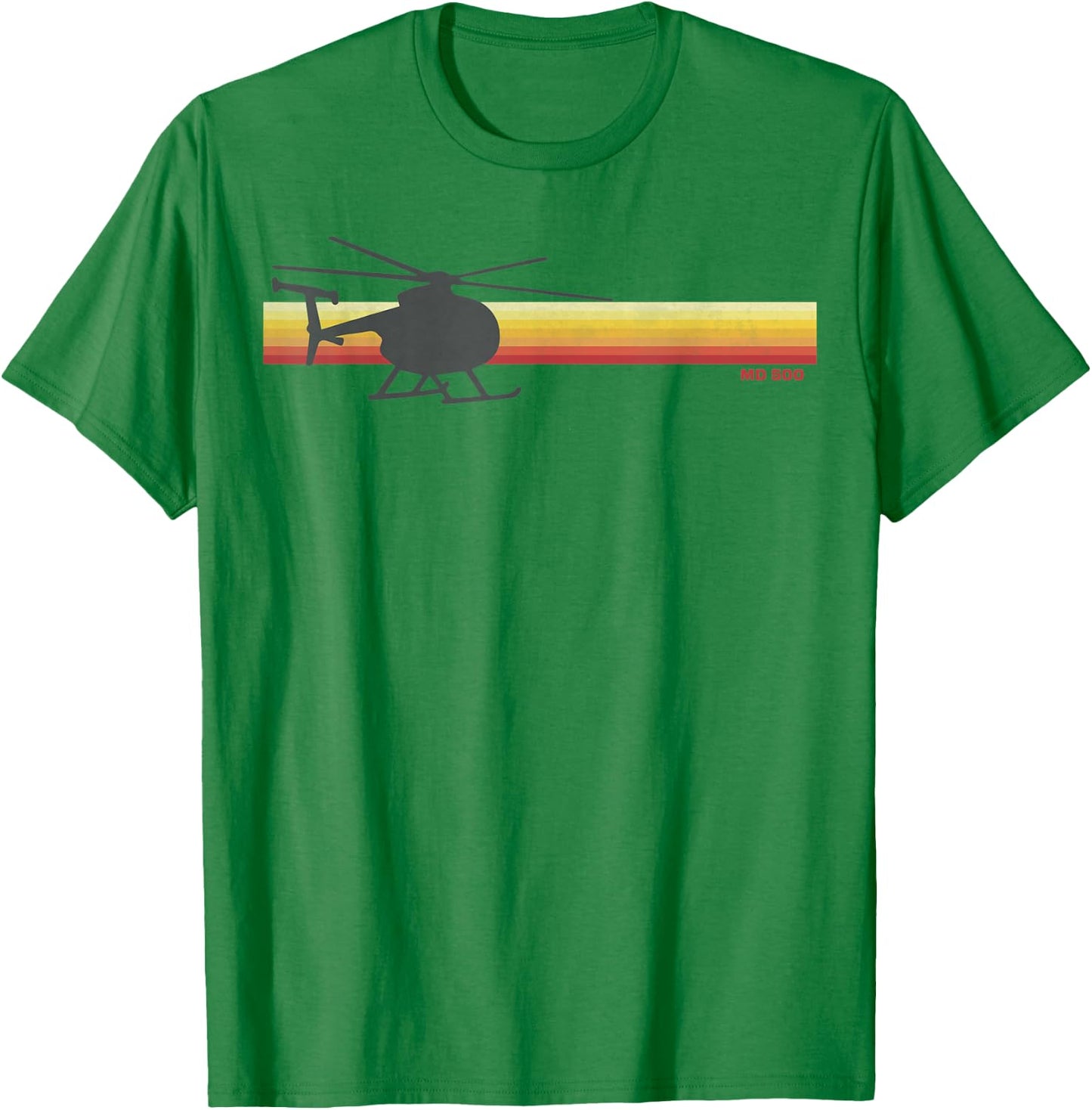 MD 500 Vintage Helicopter Pilot Silhouette Sunset Hughes 500 T-Shirt - T-Shirt | Irish Green
