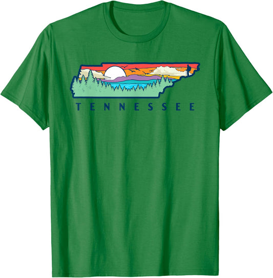 Tennessee Mountains & Outdoors State Pride Nature Graphic T-Shirt - T-Shirt | Irish Green